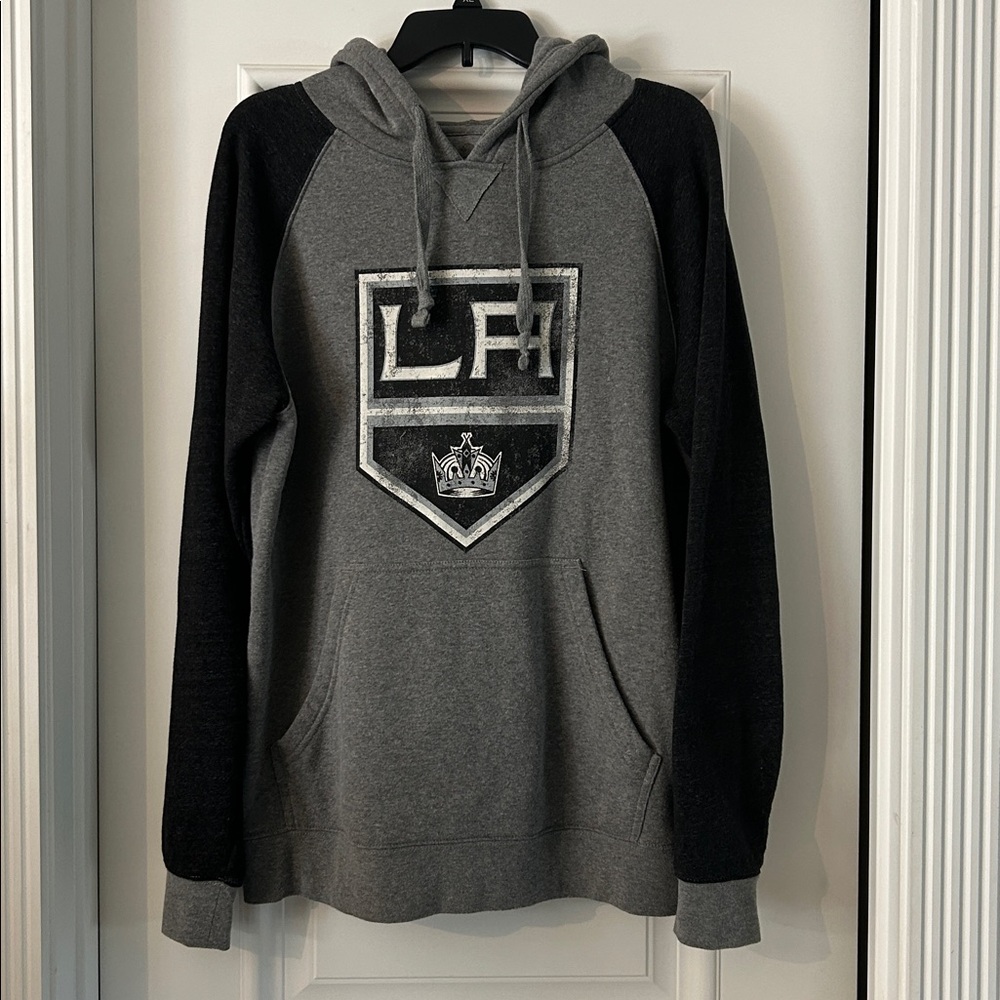 Los Angeles Kings Hockey Gray Black Raglan Hoodie size L NEW!